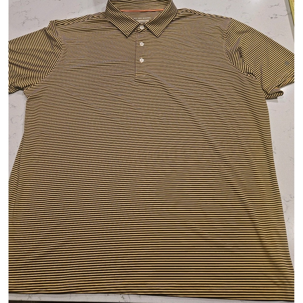 Michel Rouen‎ Polo Shirt Mens 2XL Brown & Yellow Performance Golf Tennis